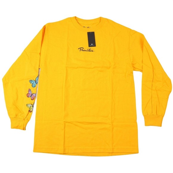 primitive skateboarding t shirt long sleeve/ gold color / butterfly graphic tee - Picture 1 of 5